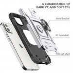 Wholesale Cube Style Armor Case with Rotating Ring Holder, Kickstand and Magnetic Car Mount Plate for iPhone 12 / 12 Pro 6.1 (Silver)